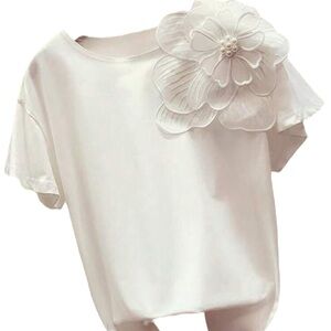INAWLY Round Neck 3D Floral Short Sleeve Casual T-Shirt